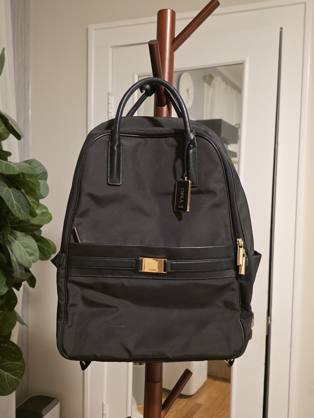 Tumi Black Nylon Backpack with Gold Hardware